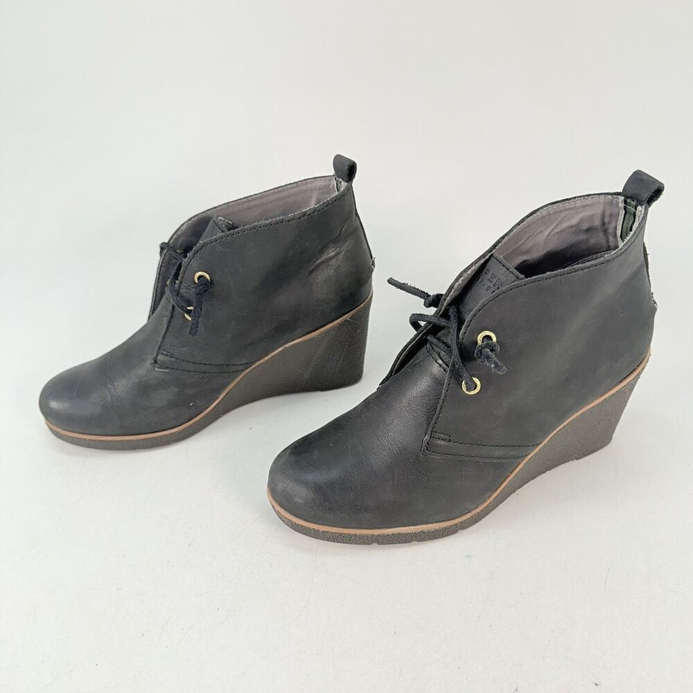 SPERRY Top Sider Harlow Black Leather Booties Wedge STS90491 Size 9.5 M
